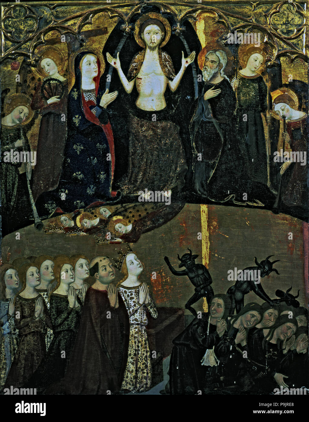 Pala d altare di Fray Martin de Alpartir, dettaglio della scena dell'ultima sentenza. Il lavoro del cata… Foto Stock