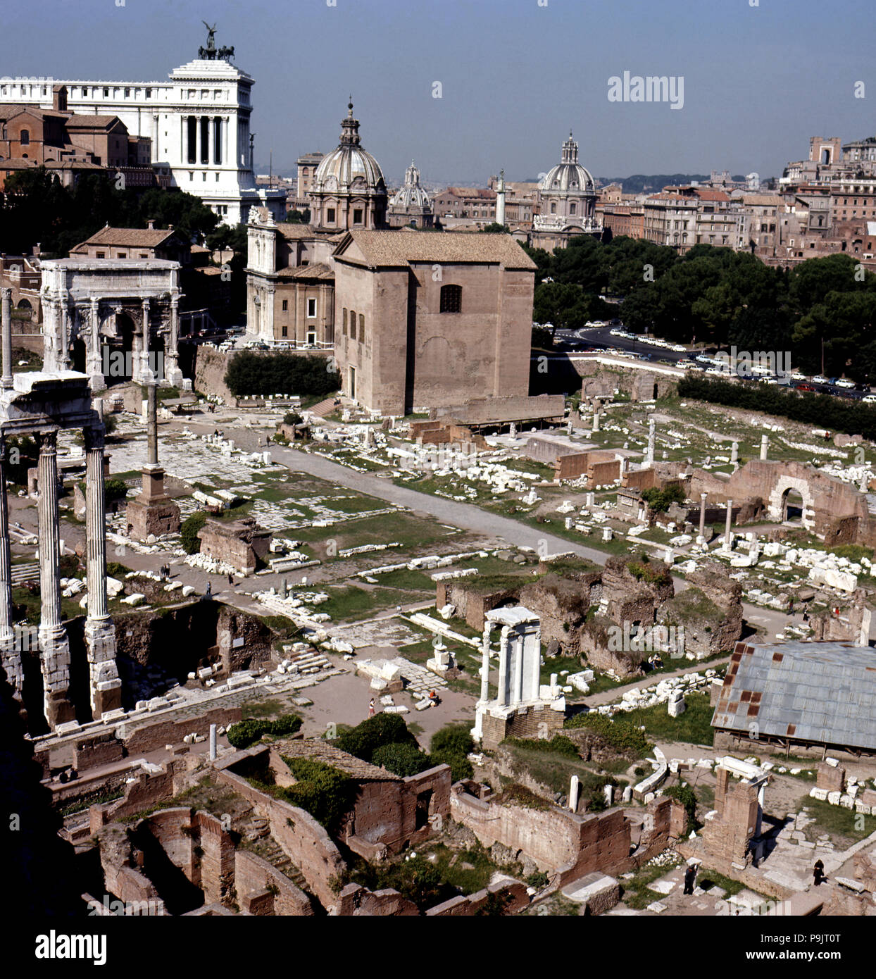 Vista del Foro Romano a Roma. Foto Stock