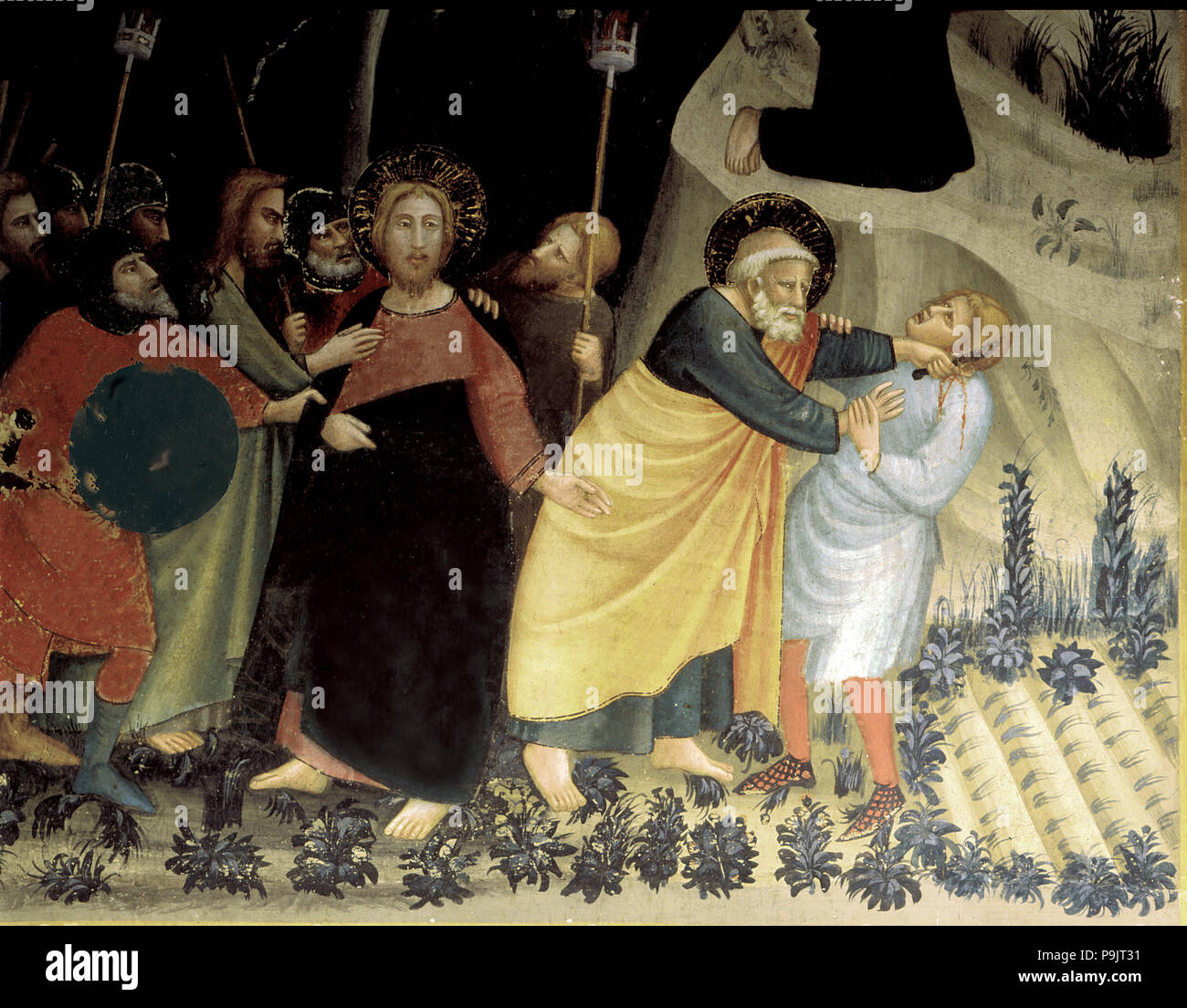 "Mandato di Gesù nel Giardino del Getsemani " Dettaglio di dipinti di Ferrer Bassa, conservate fre… Foto Stock
