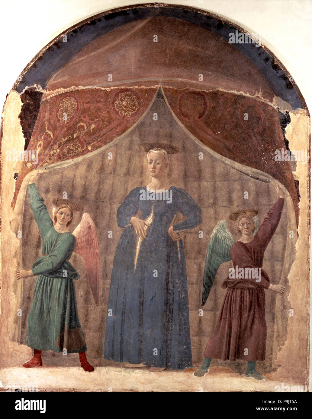 Madonna di nascita' dipinto di Piero della Francesca, affresco nel cimitero di Monterchi. Foto Stock