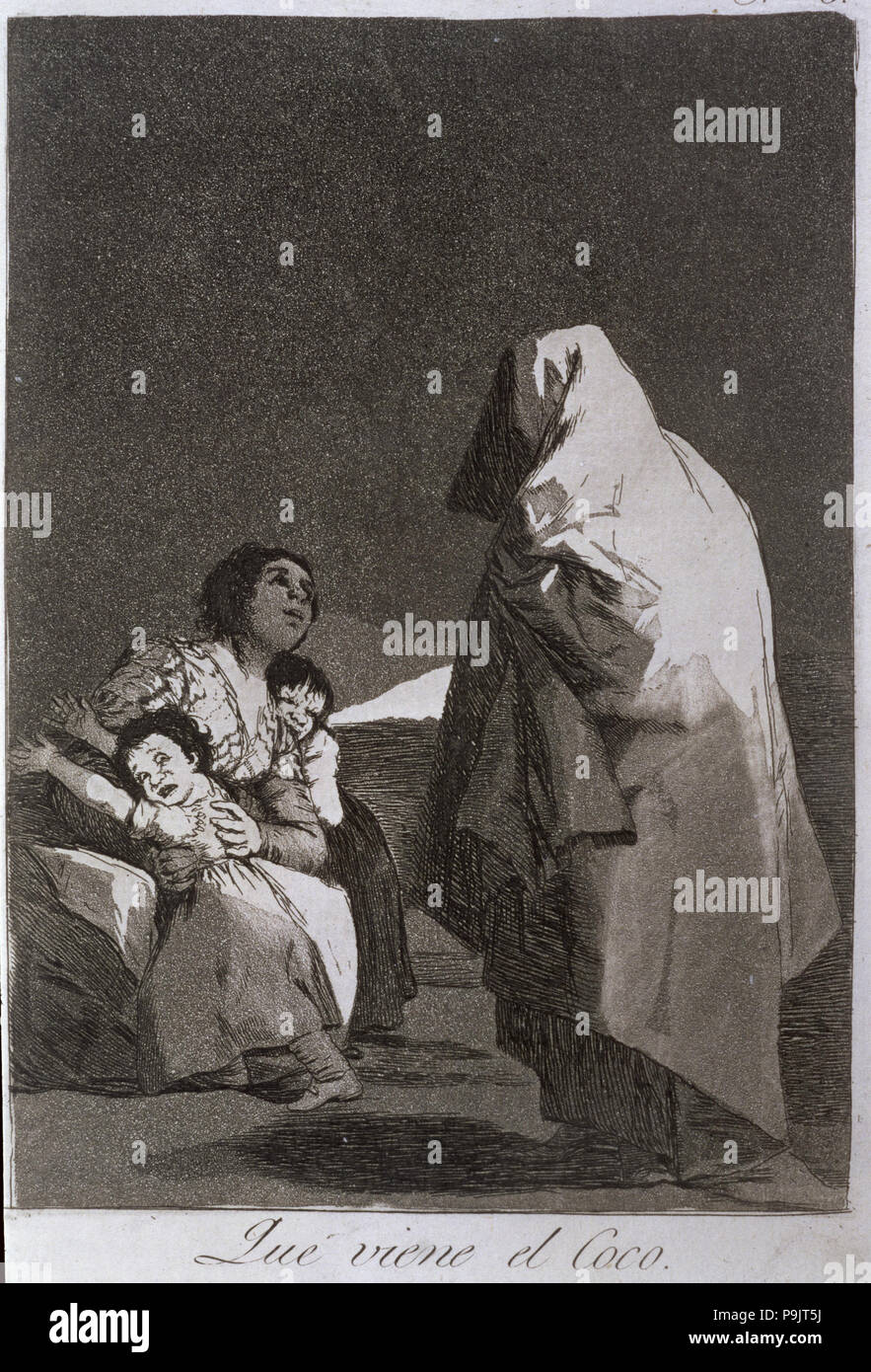 Los Caprichos, serie di incisioni di Francisco de Goya (1746-1828), la piastra 3: "Que viene el coco' … Foto Stock