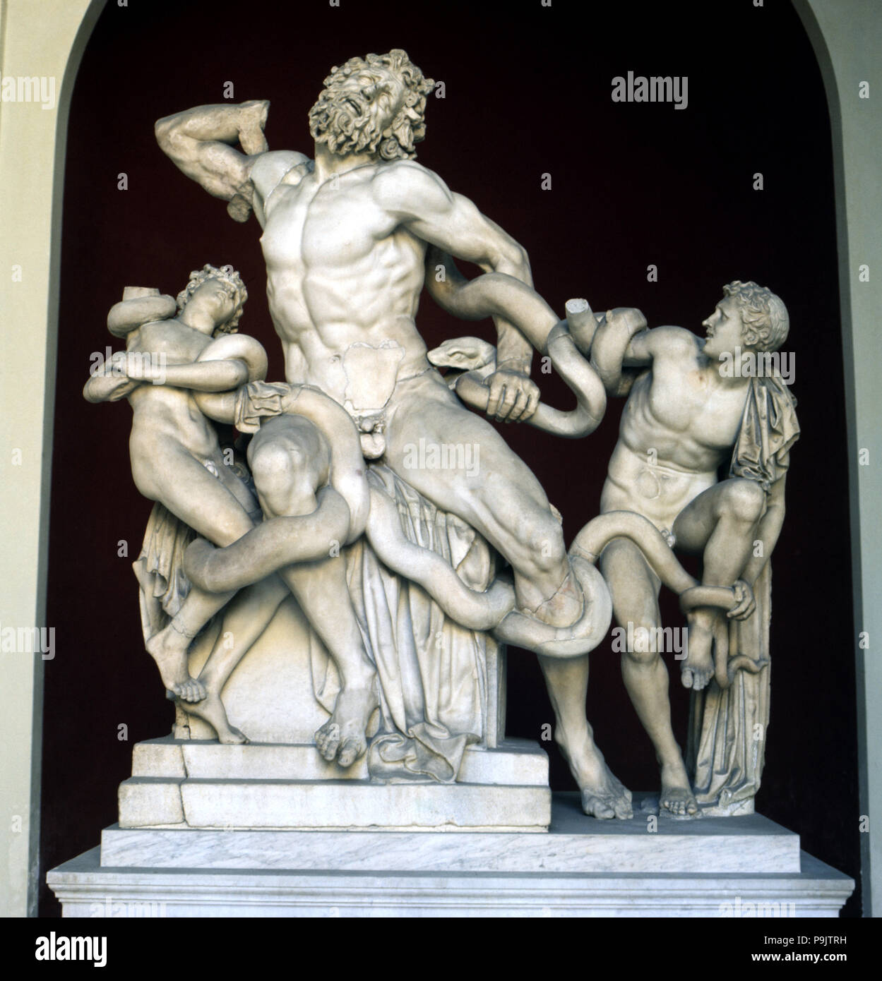 Laocoonte scultura Greca gruppo scoperto nei bagni di Tito nel 1506, restaurata da Michelangelo… Foto Stock