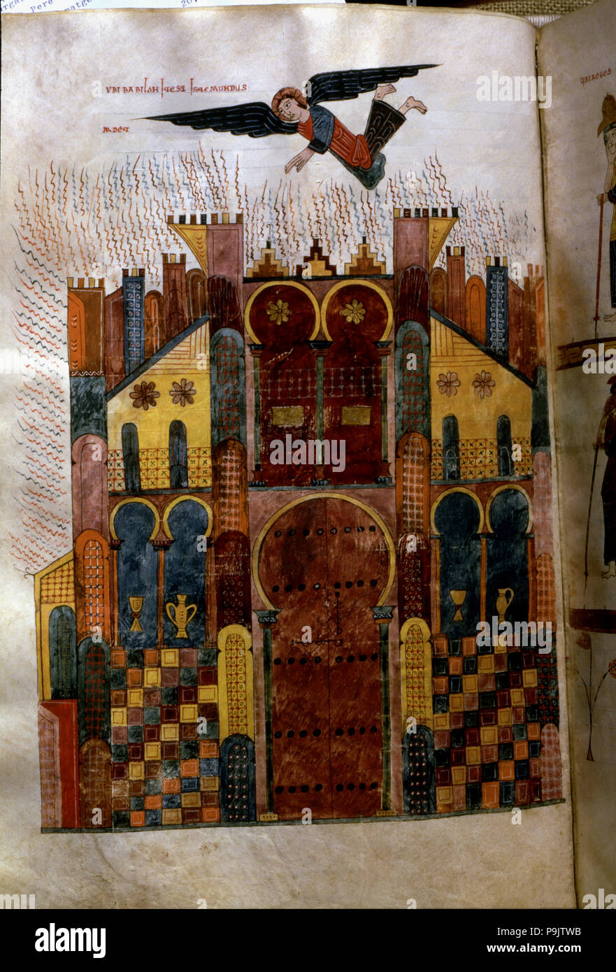Angelo e la caduta della città di Babilonia, miniaturizzati in 'Beato di Girona" (Commento a… Foto Stock