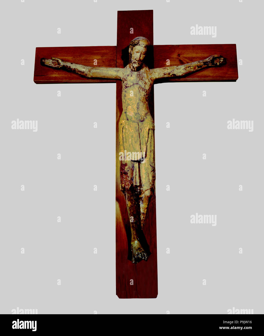 Intaglio di Cristo crocifisso da Sant Pere de Ripoll, inizio del XIII secolo. Foto Stock
