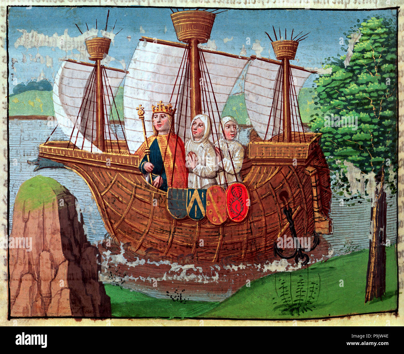 Luigi VII re di Francia con i monaci cistercensi, di imbarcarsi per la Terra Santa nel 1145, miniaturizzato, io ... Foto Stock