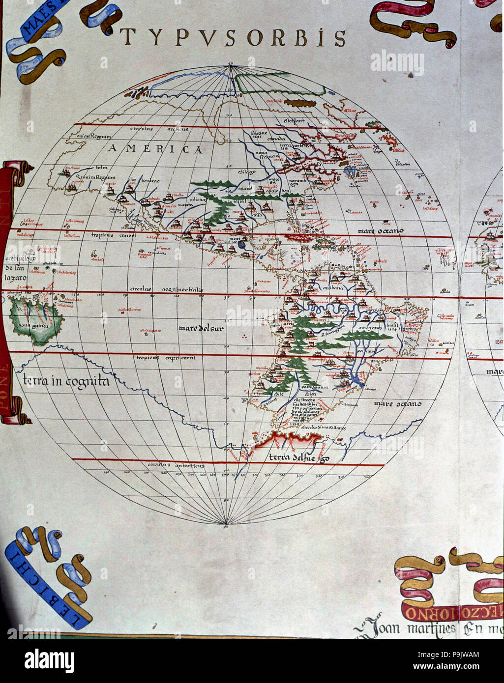 Atlas di Joan Martines, Messina, 1582. Portulan grafico delle Americhe. Foto Stock