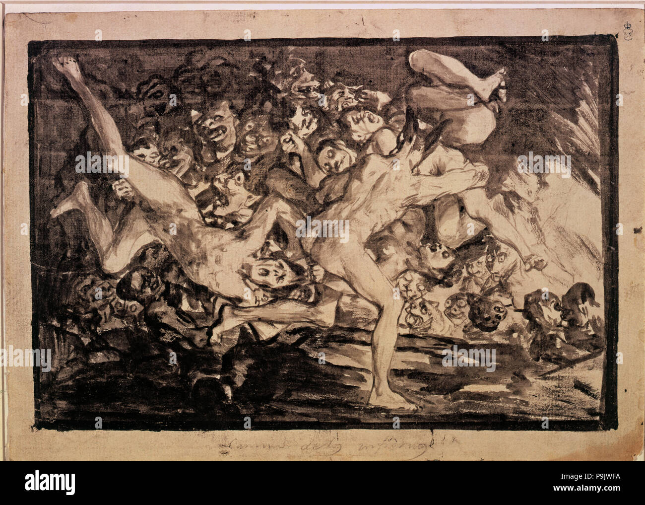 "Strada per l'inferno". Il disegno n. 1252 della serie di seppia gouaches da Francisco de Goya. Foto Stock