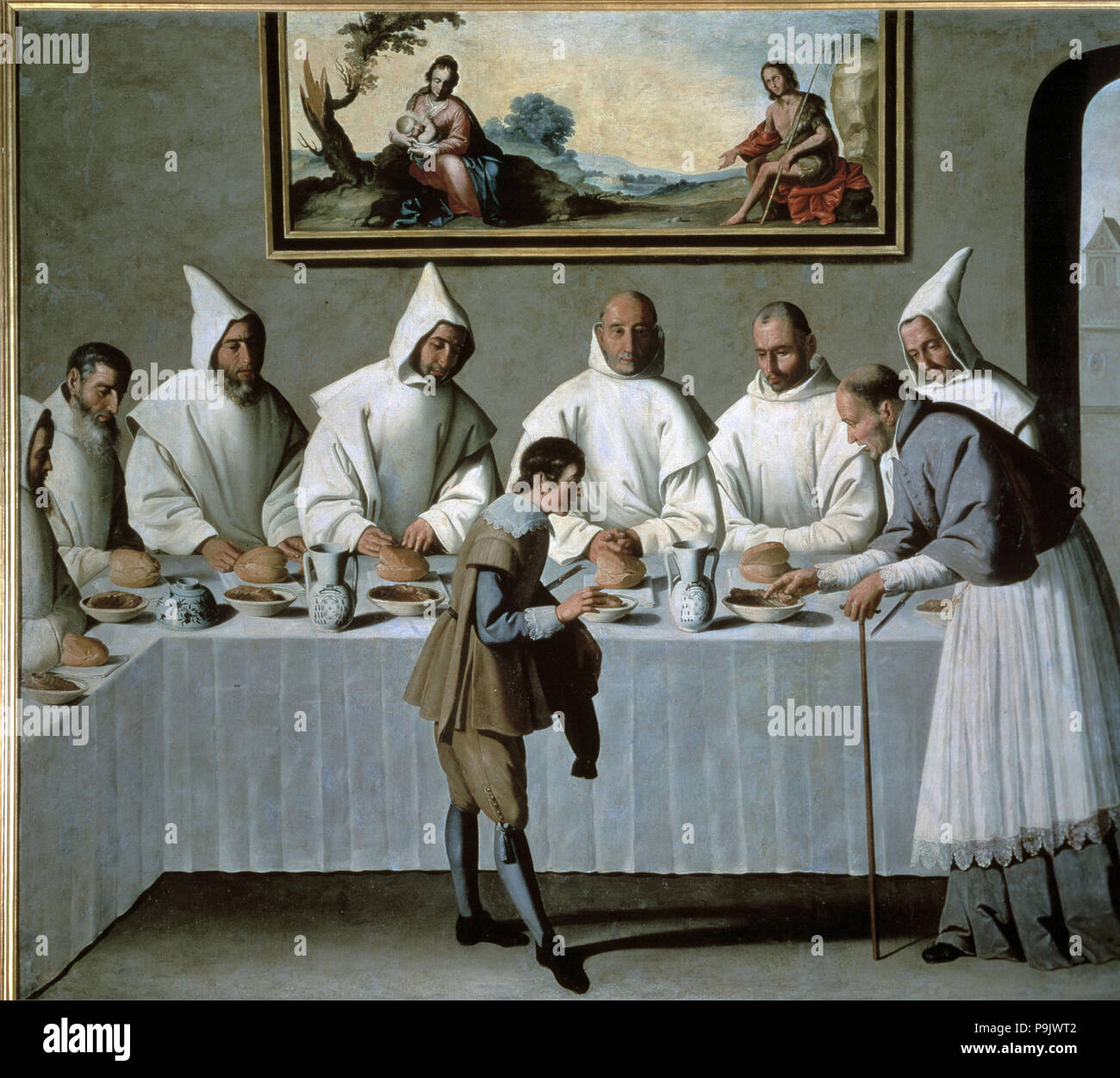 'St. Hugh nel refettorio dei Certosini', olio di Francisco de Zurbaran. Foto Stock