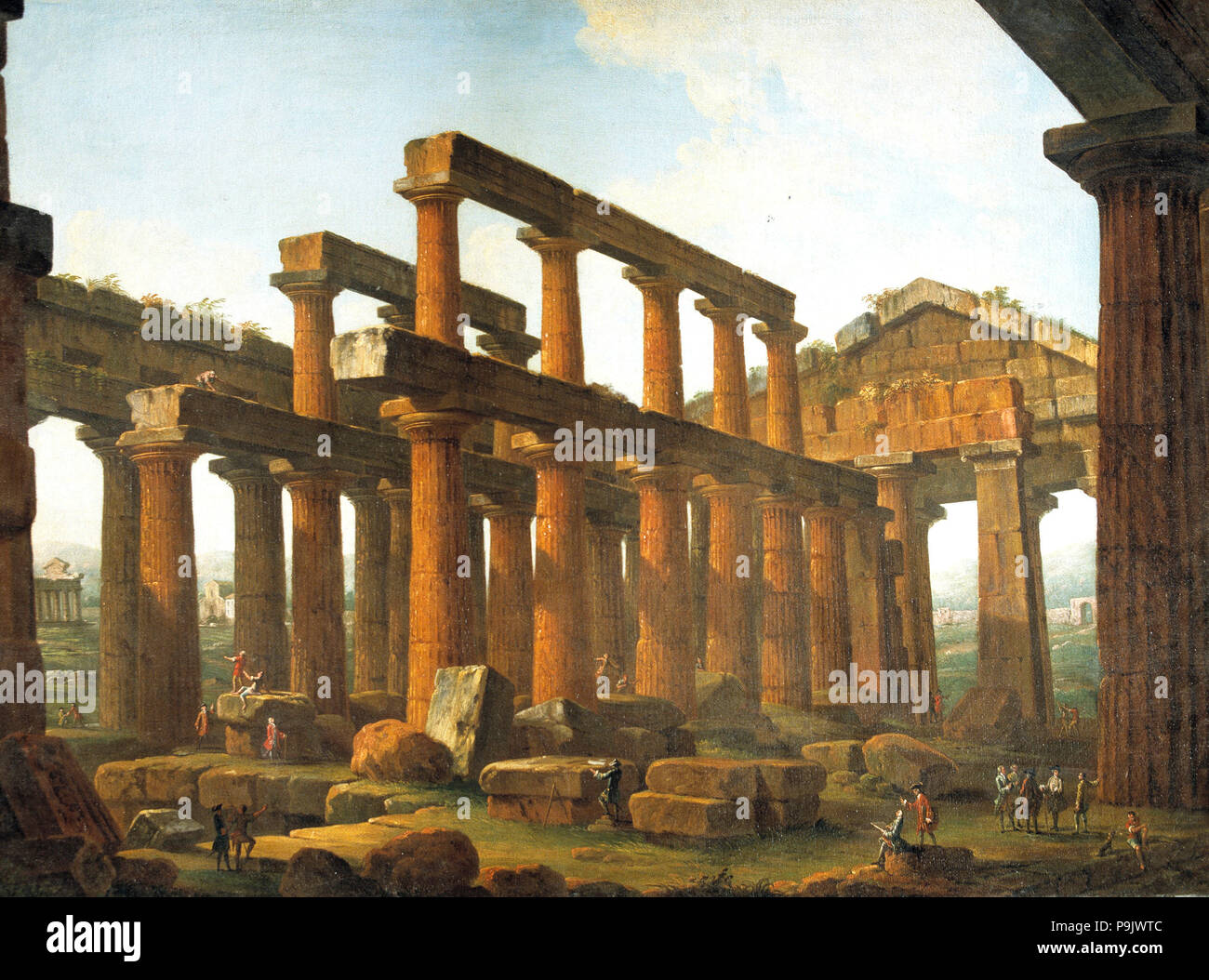 Tempio di Hera a Paestum, olio su tela. Foto Stock