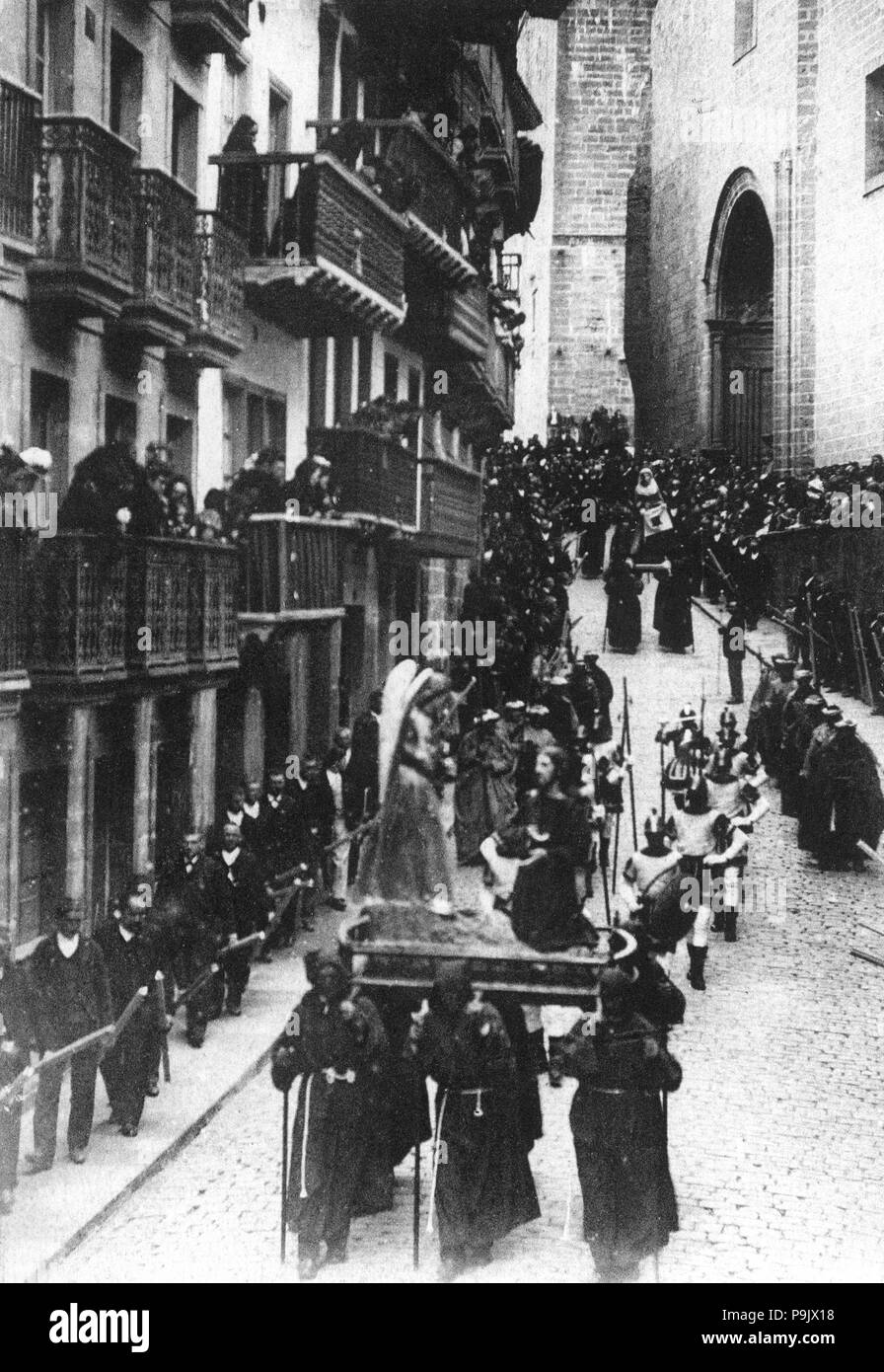 Pasqua, processione del Venerdì Santo a Fuenterrabía (Guipúzcoa), cartoline dal 1920s. Foto Stock