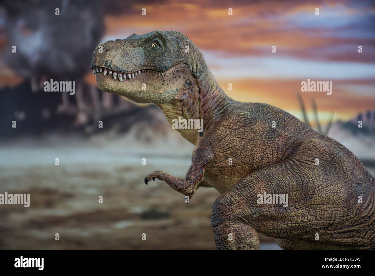 Tyrannosaurus rex sulla terra cretaceo Foto Stock