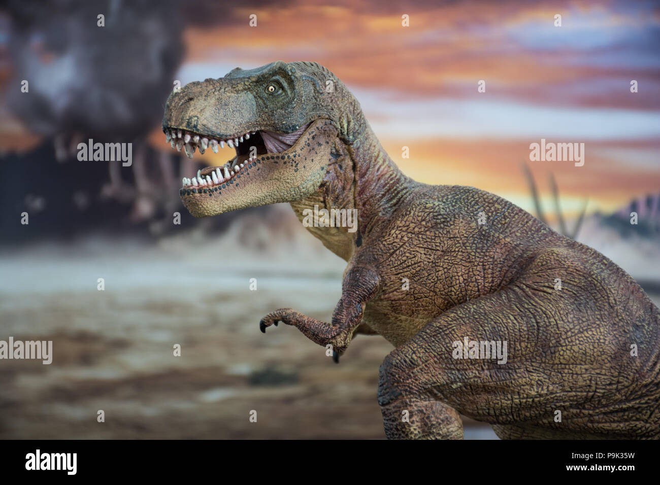 Tyrannosaurus rex sulla terra cretaceo Foto Stock