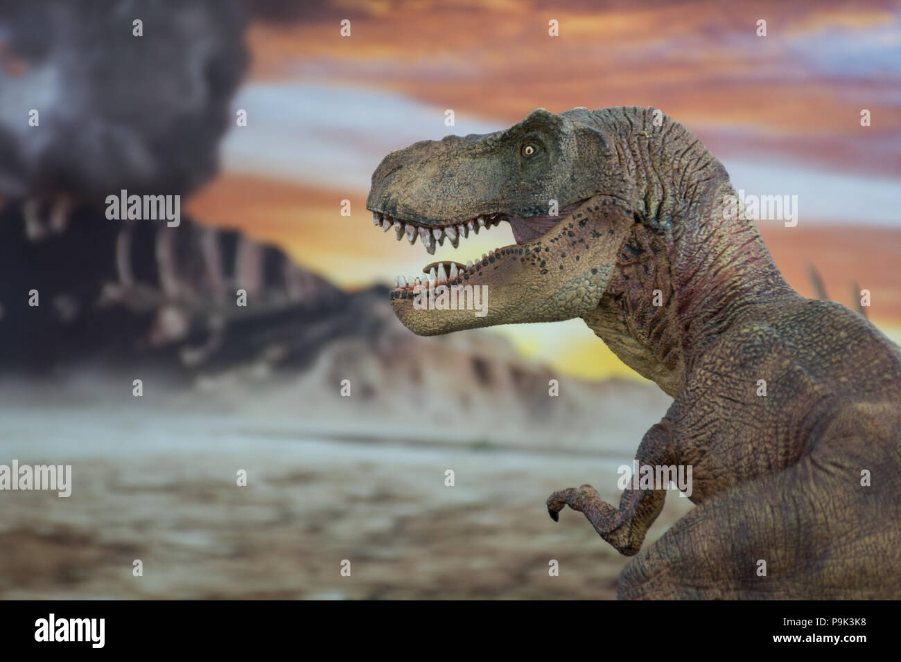 Tyrannosaurus rex sulla terra cretaceo Foto Stock