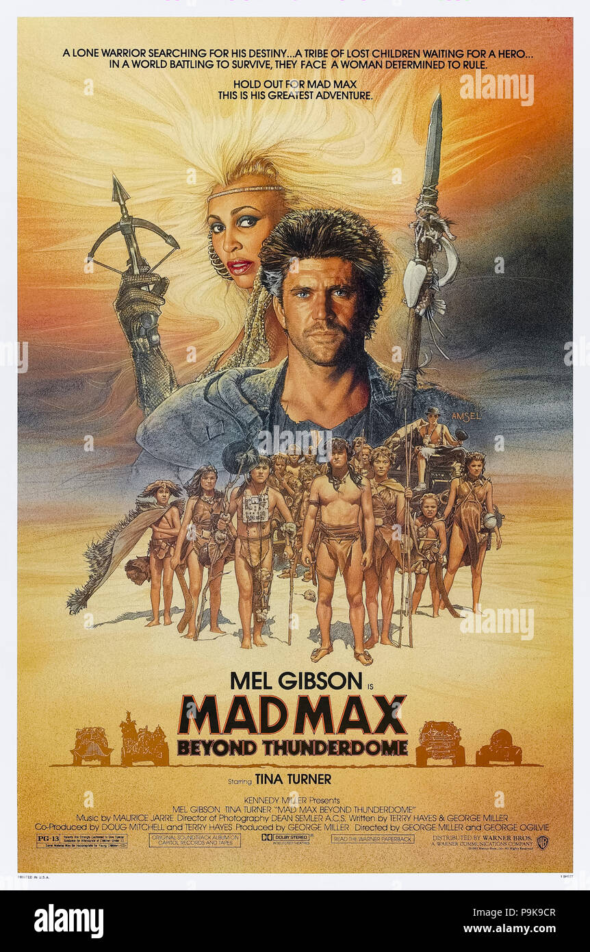 Mad Max oltre Thunderdome (1985) diretto da George Miller e George Ogilvie e interpretato da Mel Gibson, Tina Turner, Bruce Spence e Angelo Rossitto. Mad Max restituisce ad affrontare la zia di entità e la sua Bartertown in post-apocalittico in Australia. Foto Stock