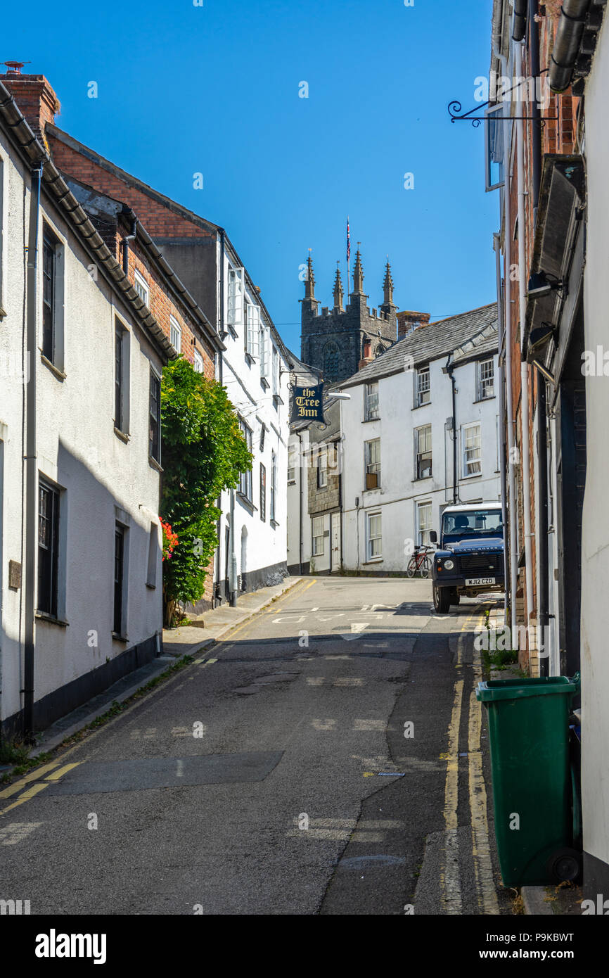 Street View di Cornish town Stratton in North Cornwall, Cornwall, Regno Unito Foto Stock