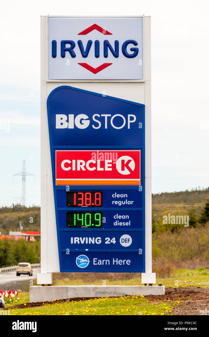 Segno per un cerchio K convenience store a un Irving stazione di riempimento in Terranova, Canada. Foto Stock
