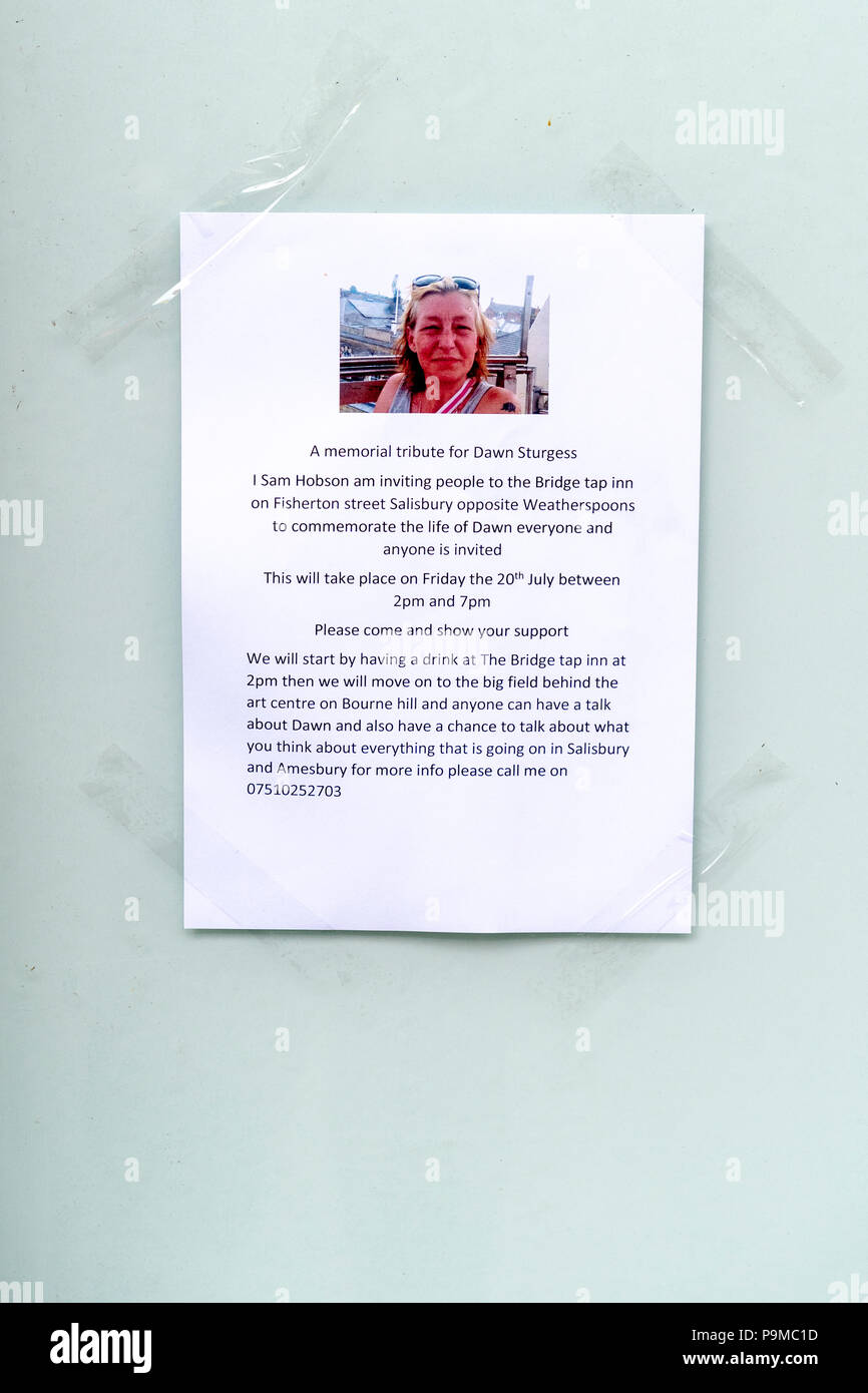 Invito al memoriale di servizio per Alba Sturgess in Salisbury Regno Unito Foto Stock