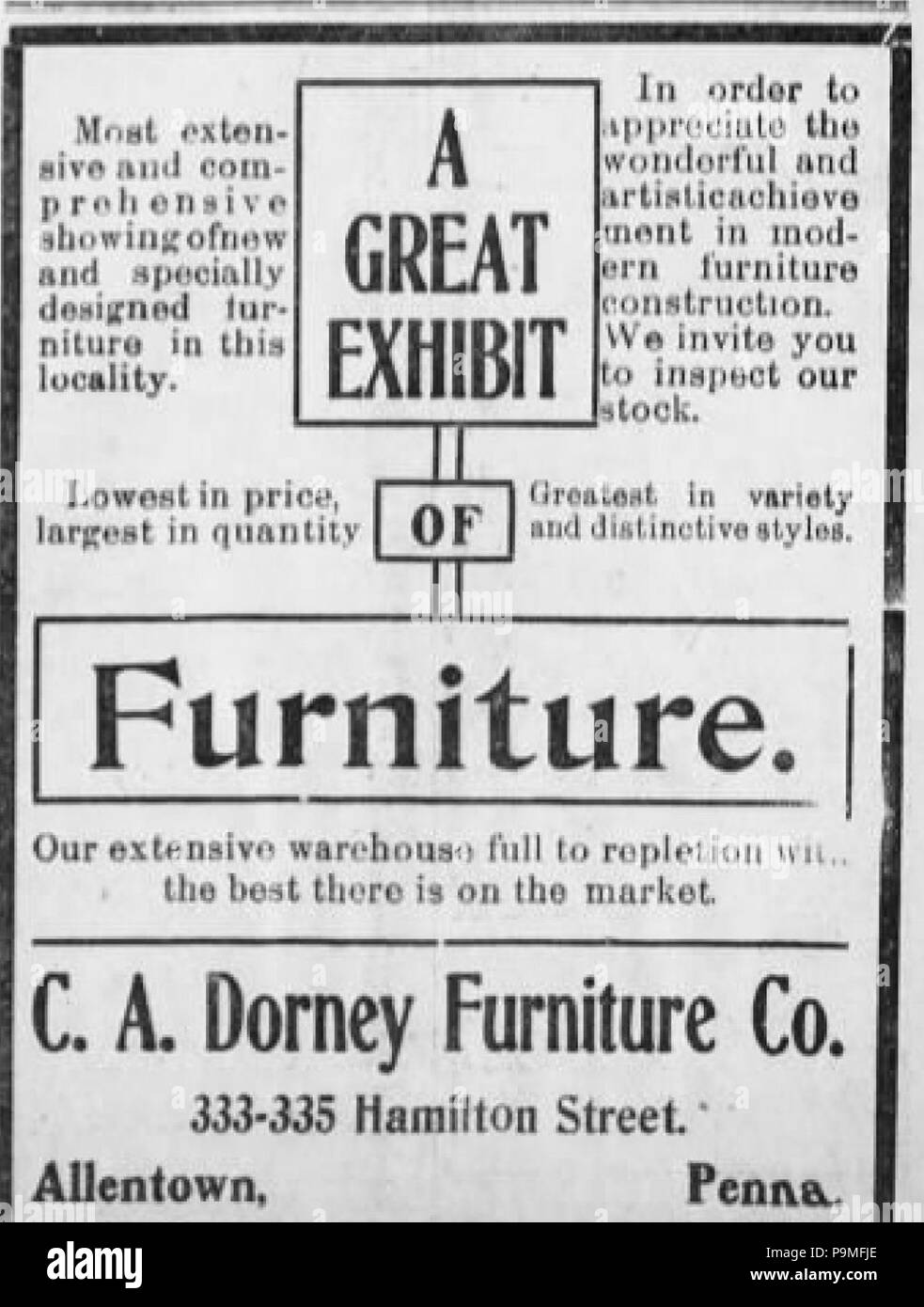 27 1906 - C un arredamento Dorney Newspaper Ad Allentown PA Foto Stock