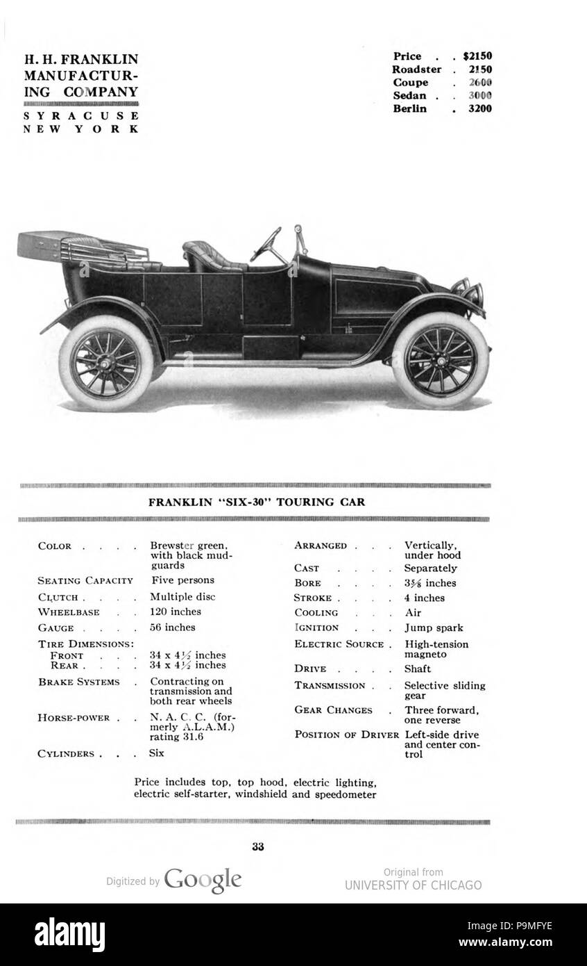 33 1914 Franklin Six-Thirty touring car Foto Stock