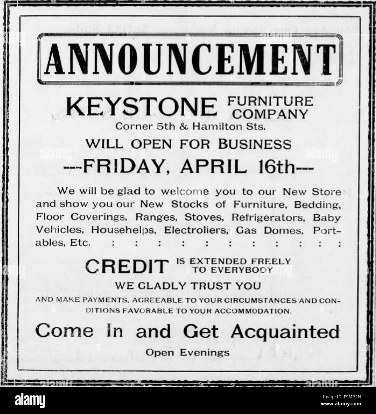 33 1915 - Keystone azienda arredamento annuncio - 15 Apr democratici - Allentown PA Foto Stock