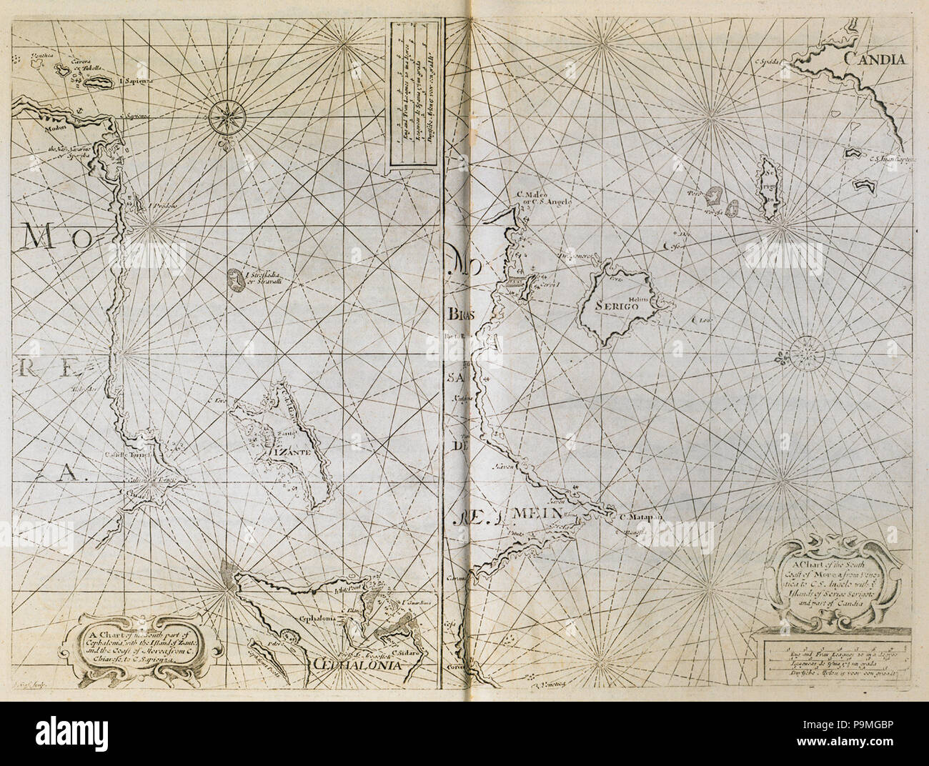 78 un diagramma della parte sud di Cefalonia con l'isola di Zante e la costa di Morea un grafico della costa sud di - Venditore Giovanni il pilota inglese - 1771 Foto Stock