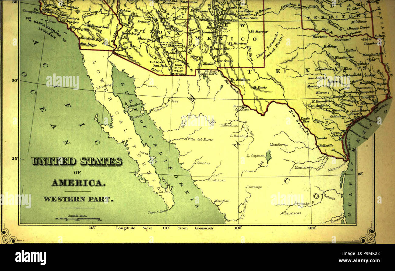 . Inglese: Mappa della porzione sud-ovest degli Stati Uniti. 1879 122 AmCyc Stati Uniti d'America - mappa (SW) Foto Stock