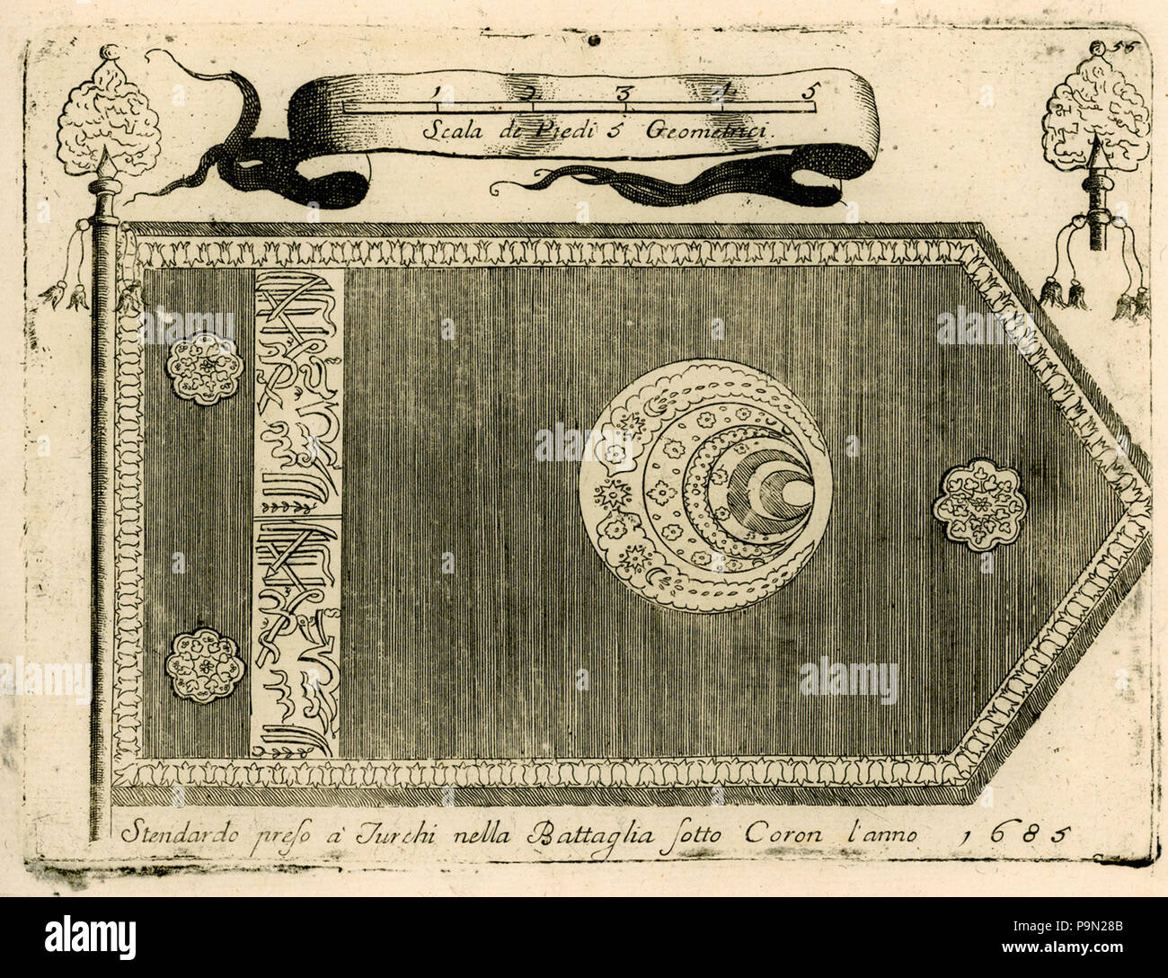 302 Standardo preso un Turchi nella battaglia sotto Coron l'anno 1685 - Vincenzo Coronelli - 1688 Foto Stock