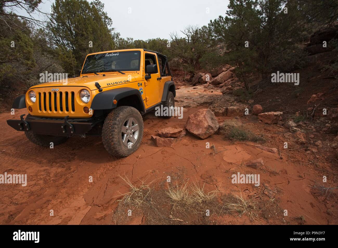 Con quattro ruote motrici Jeep su una pista sterrata in la Coconino National Forest in prossimità di Sedona in Arizona USA Foto Stock