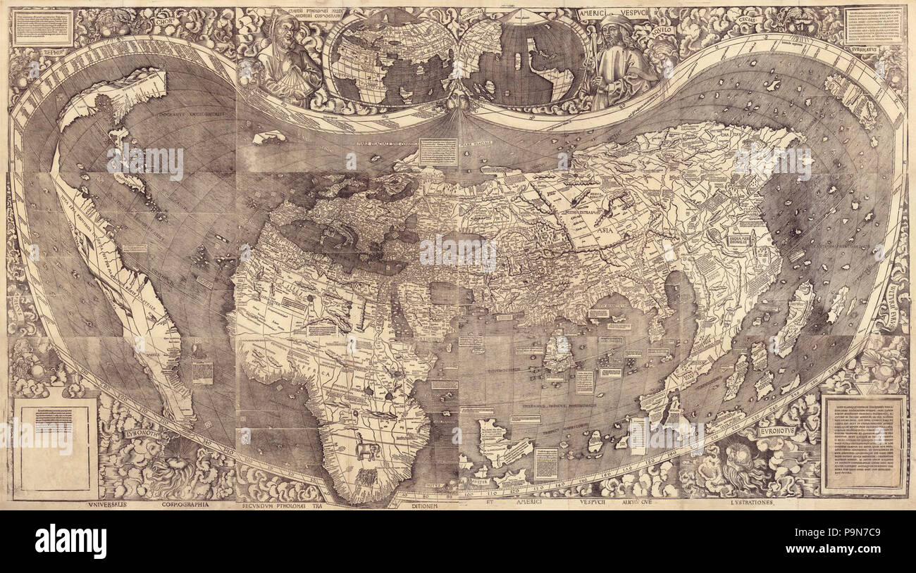 Una mappa di tutto il mondo secondo il tradizionale metodo di Tolomeo e  corrette con altre terre di Amerigo Vespucci WDL369 Foto stock - Alamy