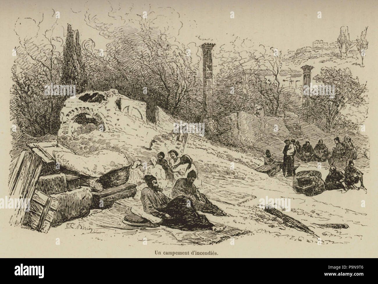 319 campement Onu d'incendiés - De Amicis Edmondo - 1883 Foto Stock