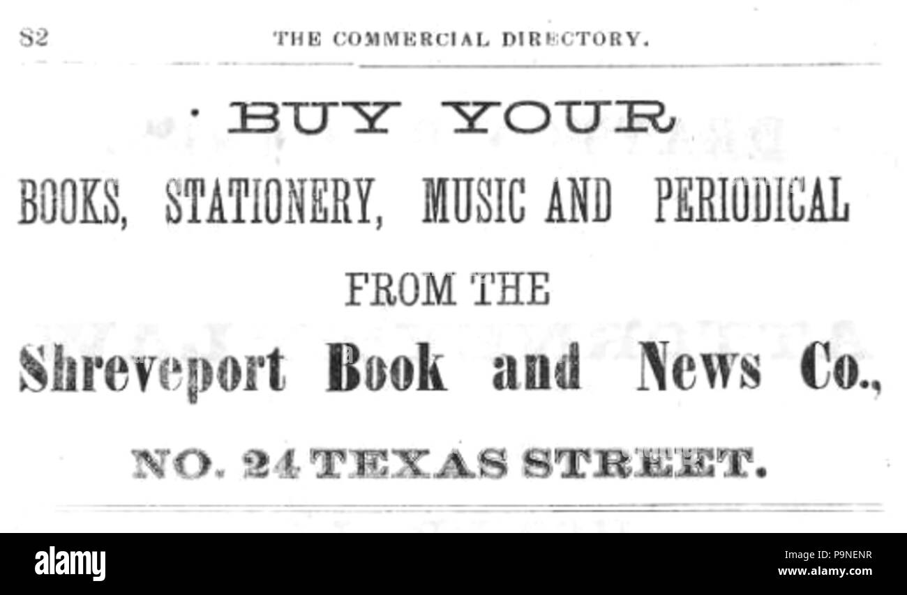 20 1875 Prenota e News Co advert Texas Street a Shreveport Louisiana Foto Stock