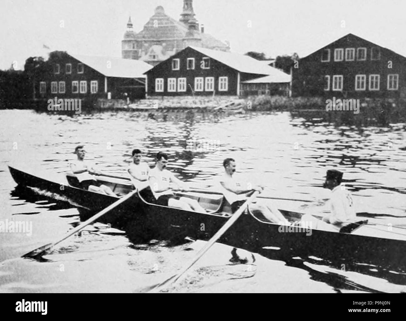 32 1912 danese fours coxed inriggers Nykjøbings paa Falster Roklub Foto Stock