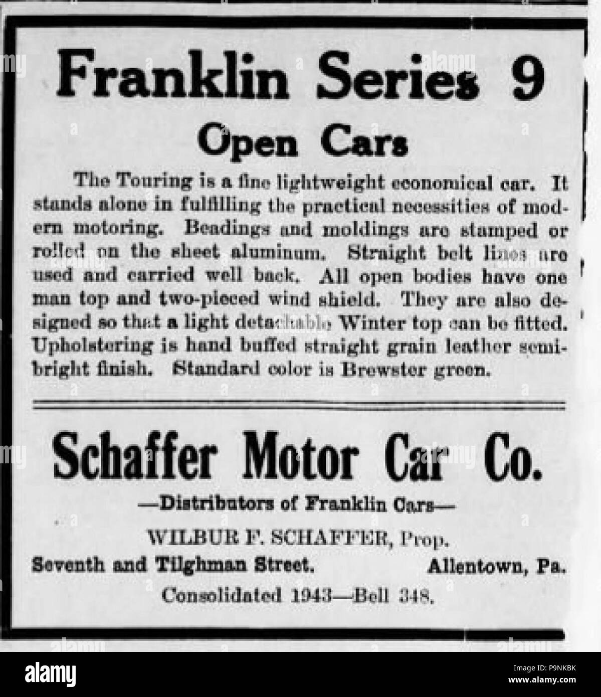 36 1917 - Schaffer Motor Car Company giornale di annunci2 Allentown PA Foto Stock