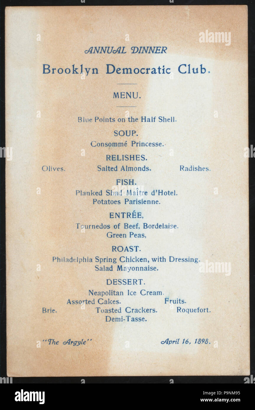 135 cena annuale (detenute da) BROOKLYN CLUB democratico (a) """L'ARGYLE""" ((ristorante );) (NYPL ADE-271206-467366) Foto Stock