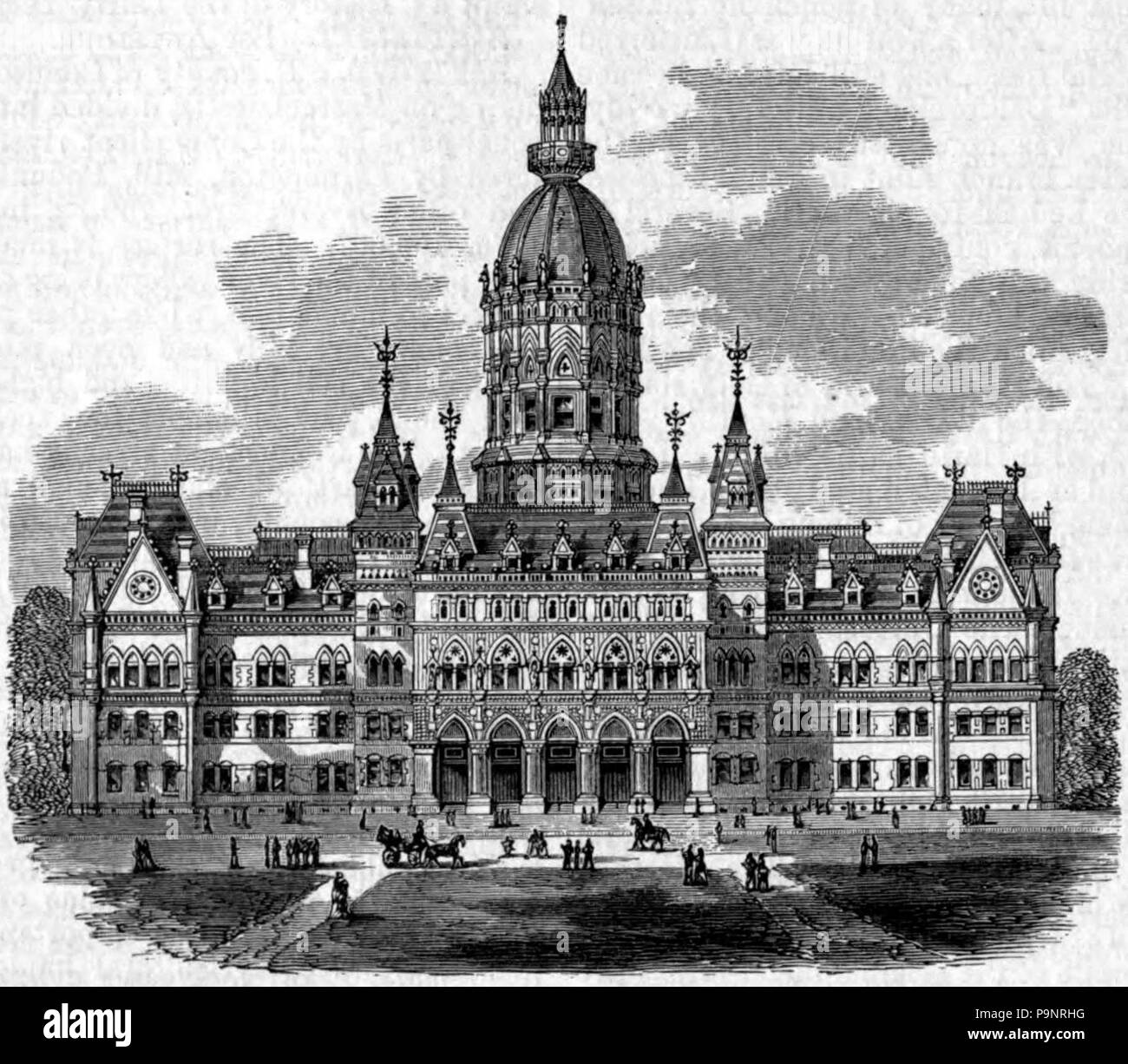. Disegno dello stato proposto casa, allora in via di costruzione, per Connecticut . pubblicato 1879 122 AmCyc Hartford (città) - Nuova casa di stato Foto Stock