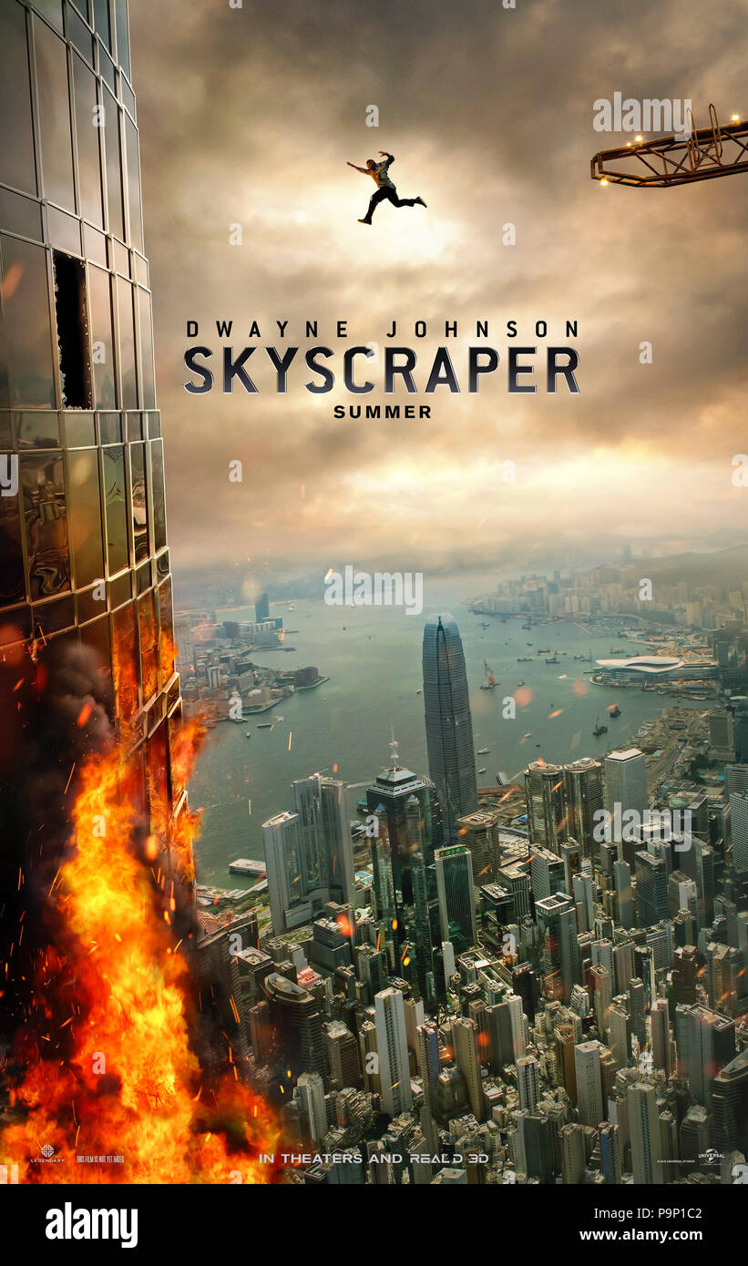 Skyscraper (2018) diretto da Rawson Marshall Thurber e con protagonista Dwayne Johnson, Neve Campbell, Pablo Schreiber e Noah Taylor. Un esperto di sicurezza deve salvare la sua famiglia da un grattacielo che è stata flagellata da incendi. Foto Stock