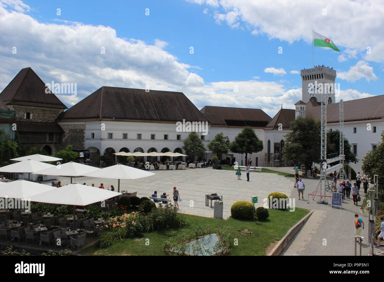 Un cortile del castello di Ljubljana. Foto Stock