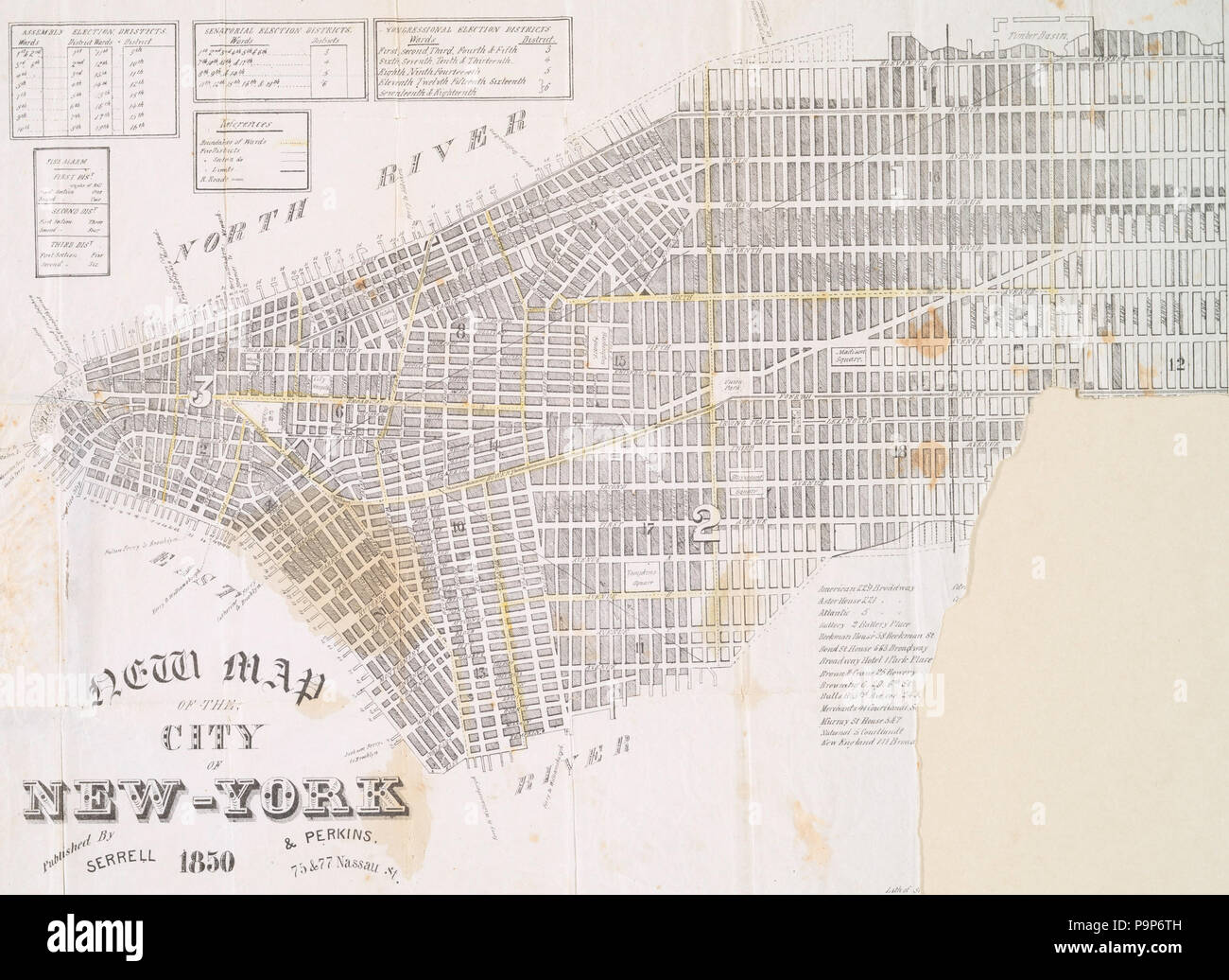 19 1850 Serrell &AMP; Perkins mappa di Manhattan Foto Stock