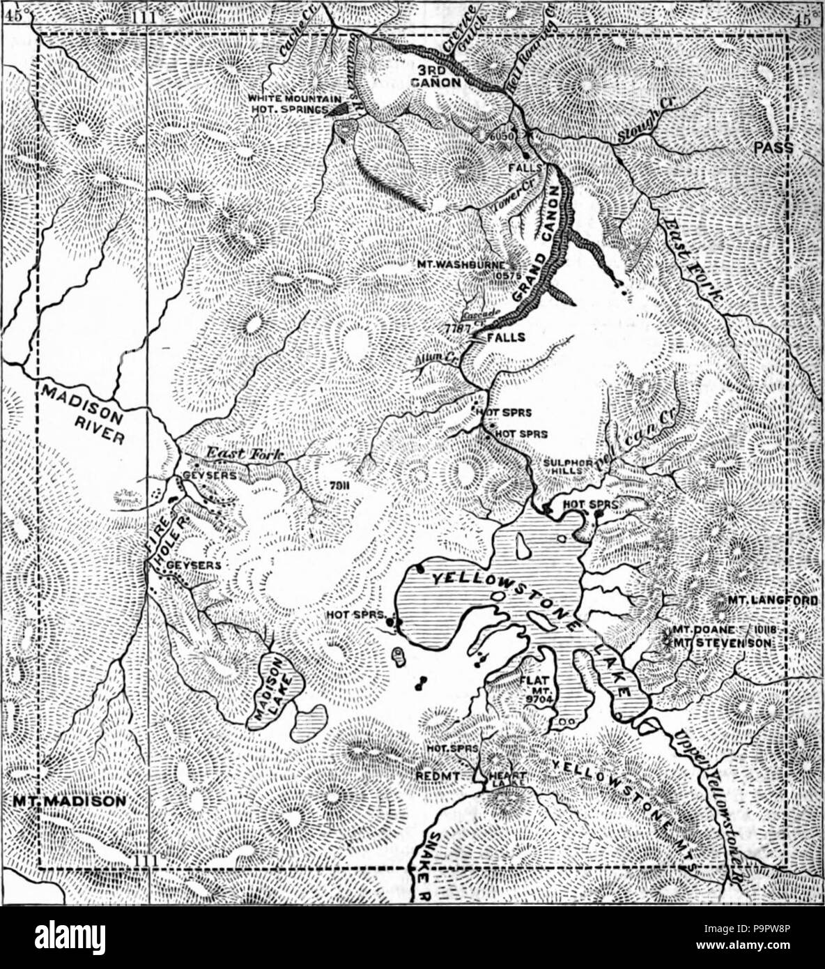 122 AmCyc Wyoming - Mappa di Yellowstone Foto Stock