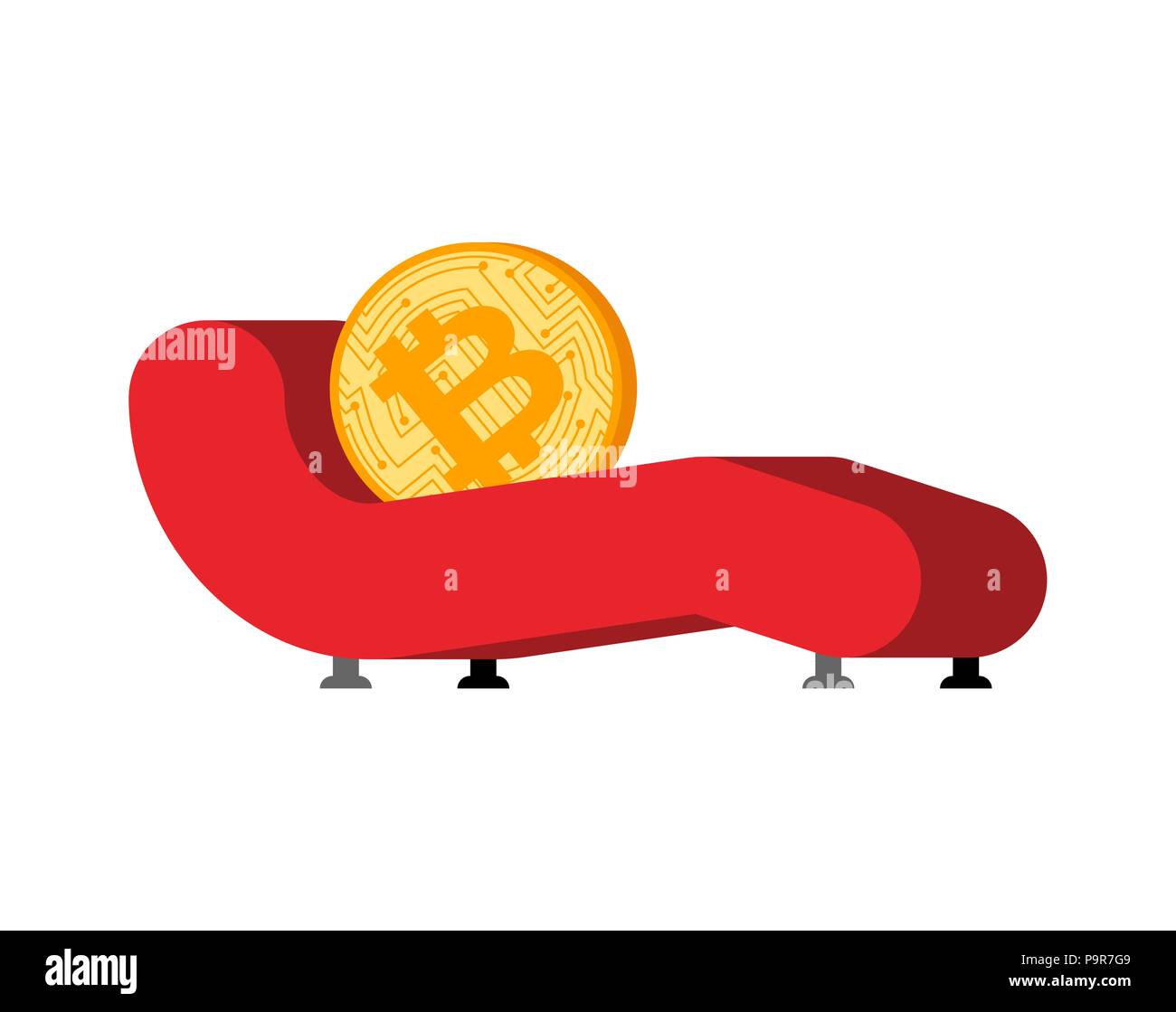 Bitcoin Ricezione di psicoterapeuta. Crypto moneta e divano psicologo. Illustrazione Vettoriale. Illustrazione Vettoriale