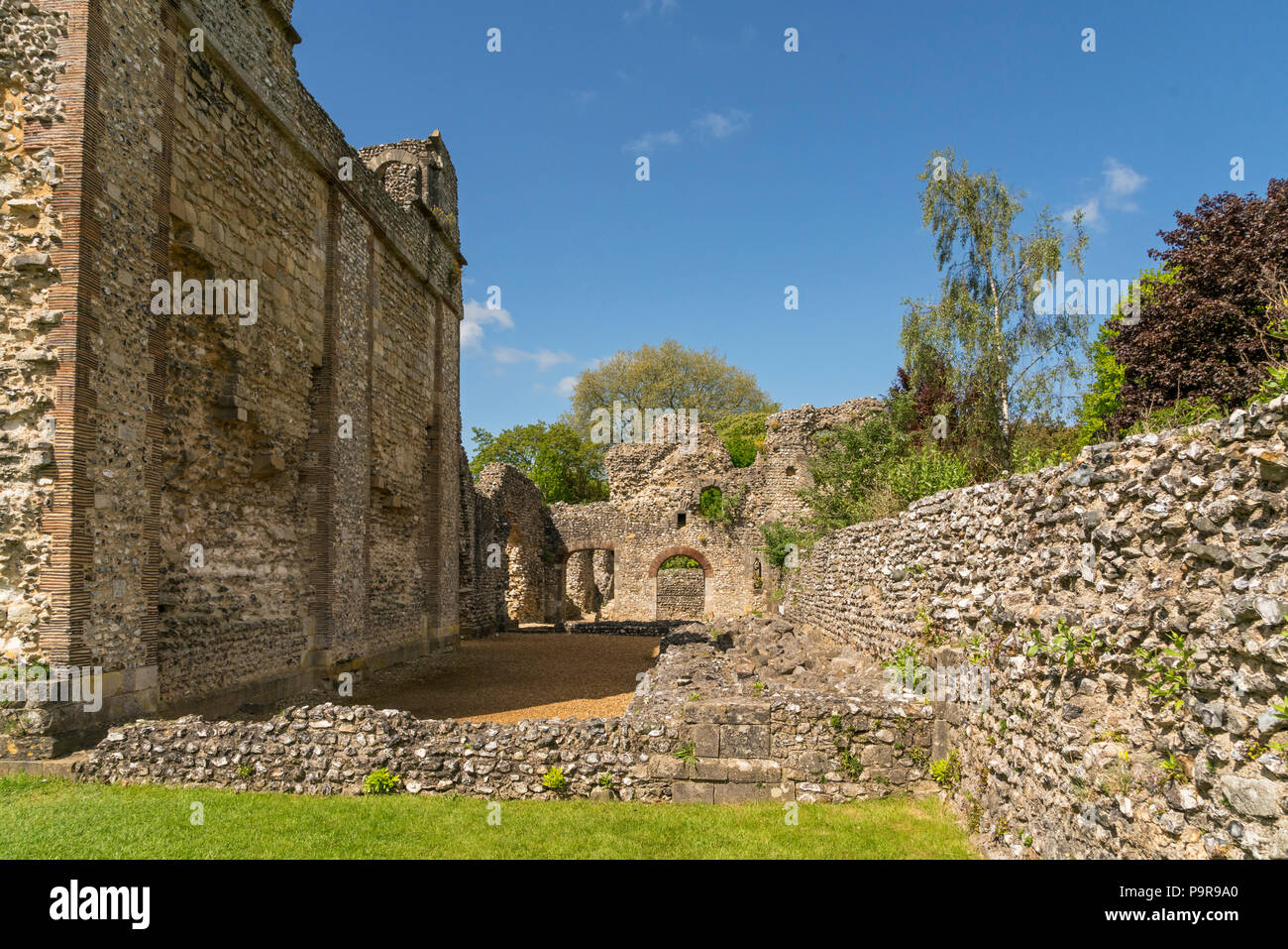 Il castello di Wolvesley a.k.a. Il vecchio palazzo dei vescovi in Winchester, Hampshire, Inghilterra - i resti del XII secolo il palazzo, un tempo residenza dei vescovi di Foto Stock