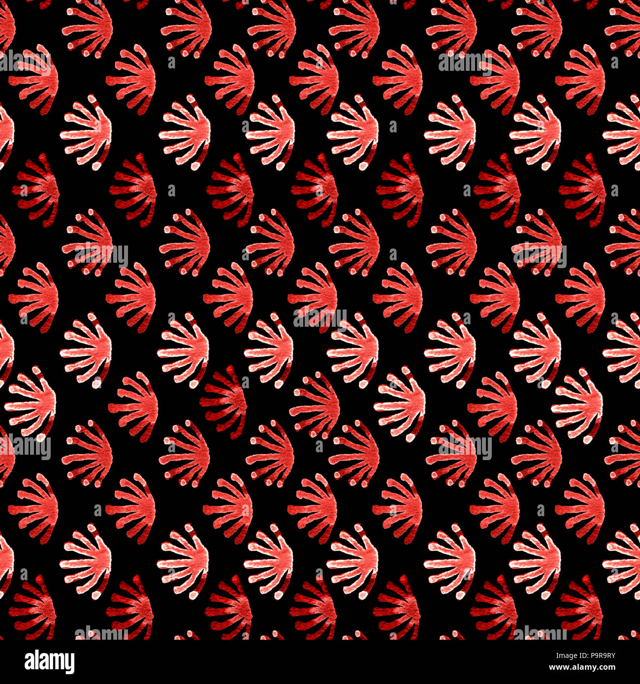 Seamless tile Acquerello fine motivo floreale rosso su nero Foto Stock