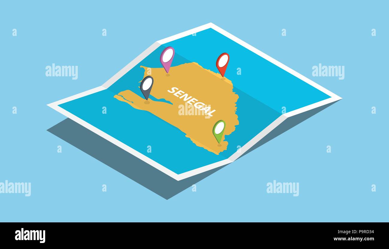 Senegal africa esplorare mappe con stile isometrico e il pin etichetta di posizione sulla sommità illustrazione vettoriale Illustrazione Vettoriale