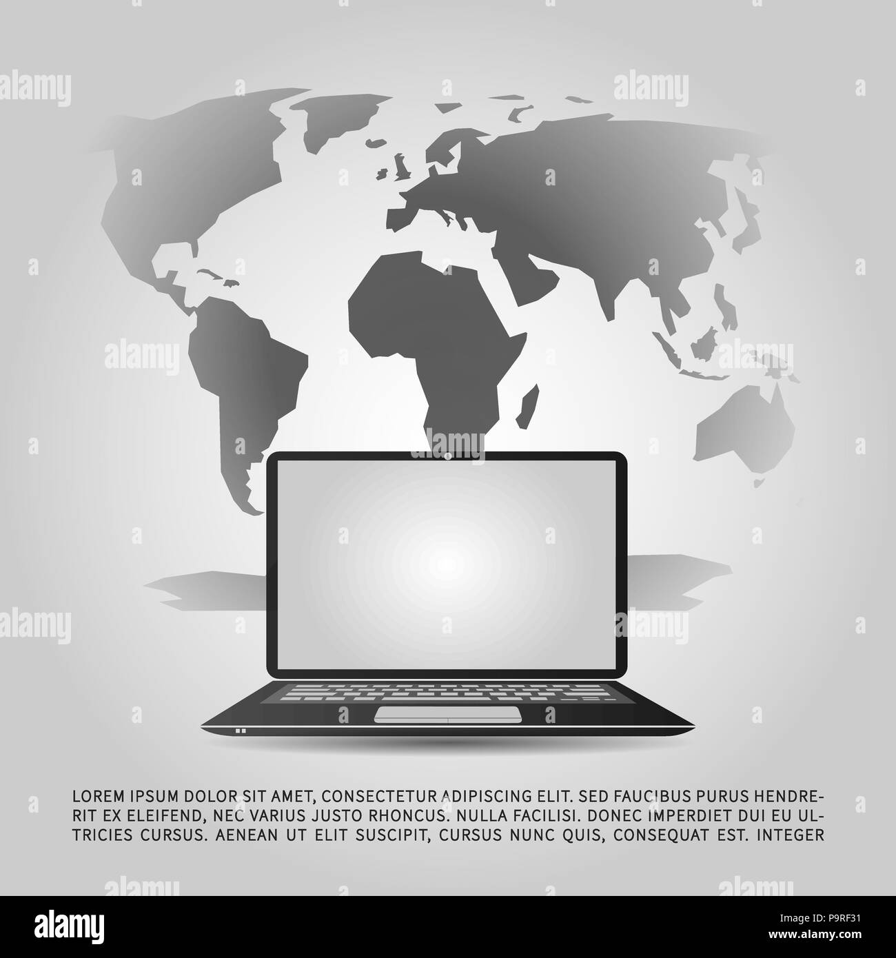Abstract il Cloud Computing e la Rete Globale Collegamenti Concept Design con computer laptop e dispositivi mobili wireless, trasparente mappa del mondo - Illustrazione in formato vettoriale modificabile Illustrazione Vettoriale