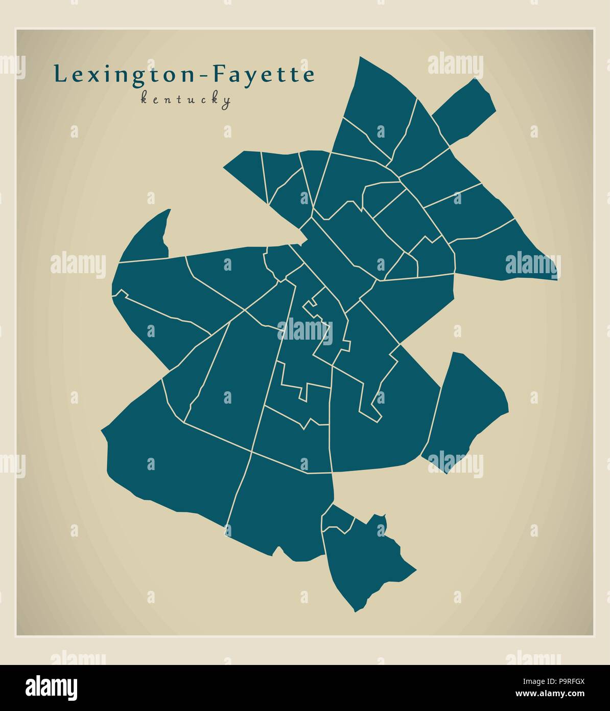 Città moderna mappa - Lexington-Fayette Kentucky città degli Stati Uniti con i quartieri Illustrazione Vettoriale