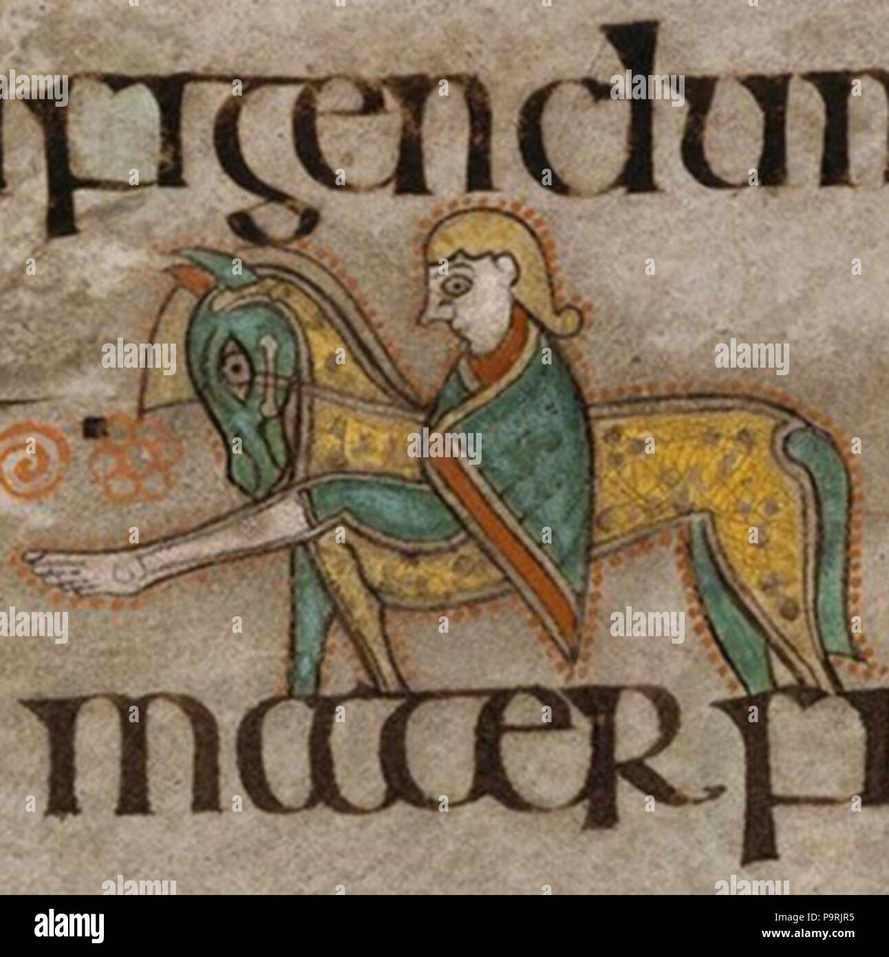 216 Libro di Kells Horseman Foto Stock