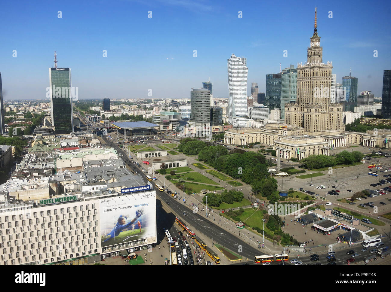 Vista aerea sul quartiere Śródmieście, Varsavia, Polonia Foto Stock