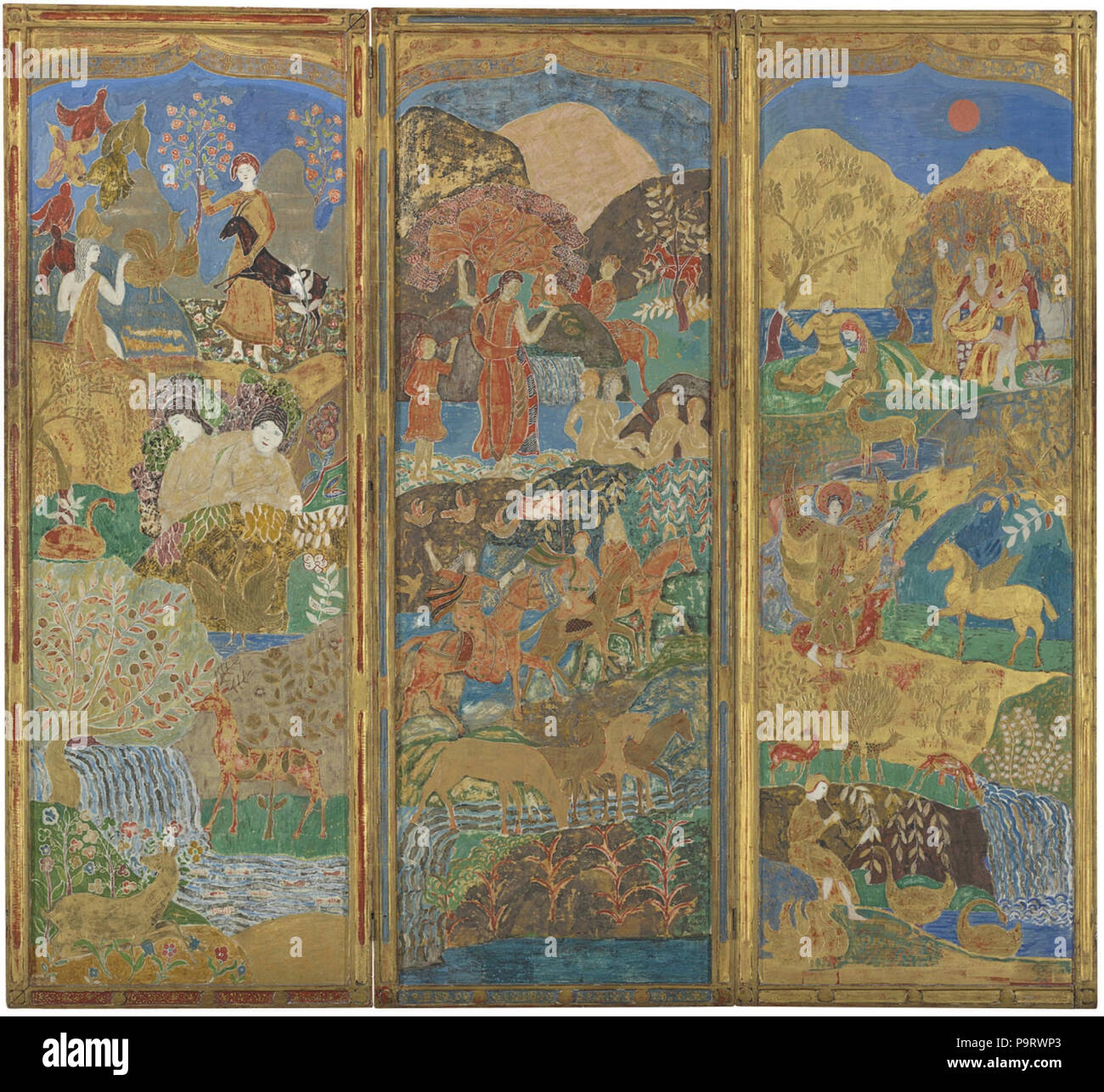 . Inglese: Questa è la parte anteriore di un tre-schermo pannello eseguito mediante la Canadian-American artista Charles Prendergast (1863 - 1948) c 1916-17. c. 1916-17 300 Charles Prendergast - Schermo Three-Panel (anteriore) Foto Stock