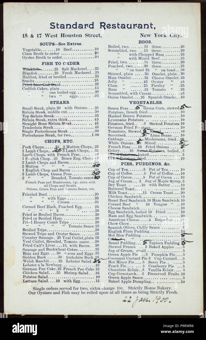 368 DAILY MENU (detenute da) ristorante standard (a) 15 e 17 West Houston Street (RESTO;) (NYPL ADE-272344-475312) Foto Stock