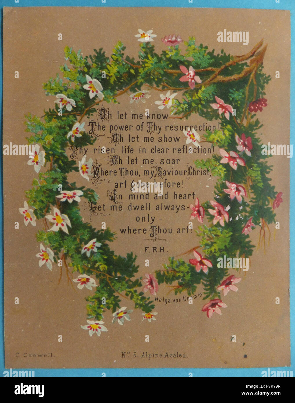 311 Chromolithograph di Helga von Cramm design, con la preghiera o testo biblico, c. 1880 Foto Stock